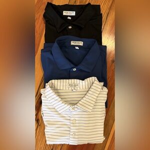 Peter Millar Men's Navy and White Striped Polos Three Shirts